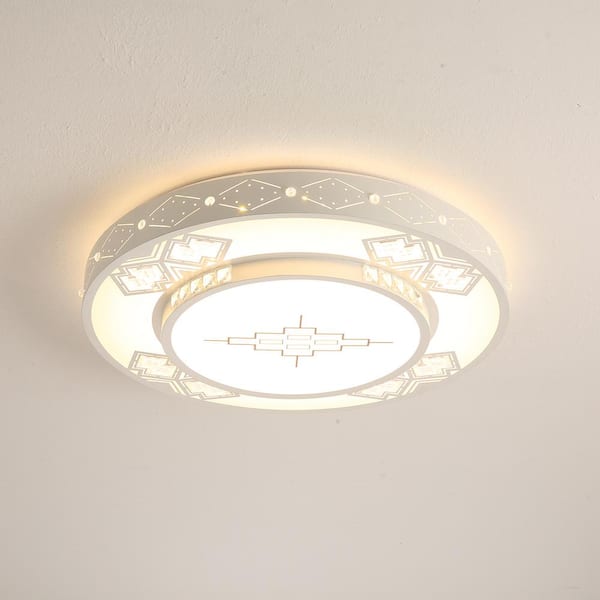 OUKANING 23.6 in. White Modern Round Flush Mount 3-Color Ceiling Light for Bedroom Living Room