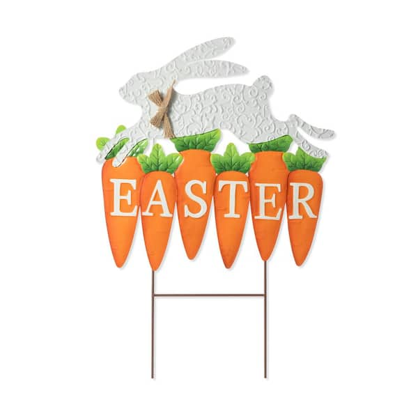 24 in. H Easter Metal Bunny and Carrot Yard Stake