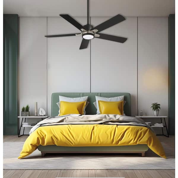 Stout 54 in. LED Indoor Coal and Brushed Nickel Ceiling Fan with Light and Remote Control
