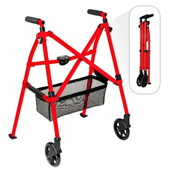 Stander Wonder Walker Plus, 2-Wheel Lightweight Folding Walker in Sport Red