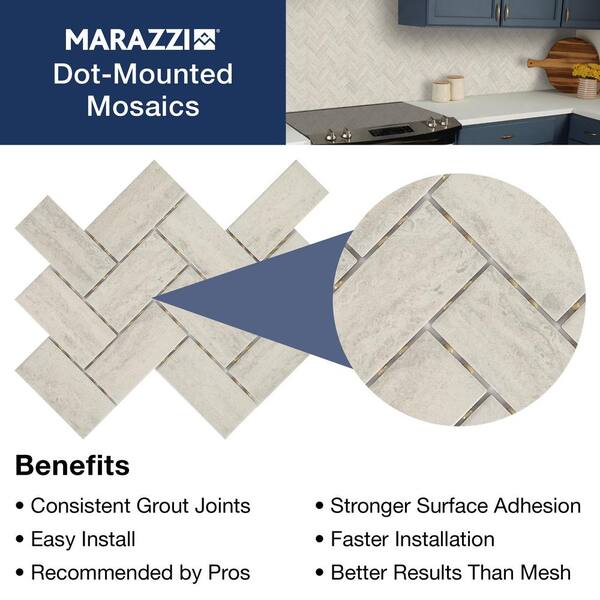 Marazzi Stonehollow 14 in. x 12 in. x 6.35mm Mist Ceramic Herringbone Mosaic Floor and Wall Tile (0.67 sq. ft. / piece)
