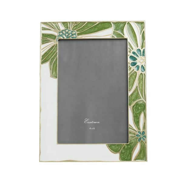 Flower 4 x 6 Matted Green White Enamel Picture Frame