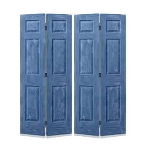 48 in. x 80 in. Vintage Blue Stain 6 Panel MDF Composite Bi-Fold Double Closet Door with Hardware Kit