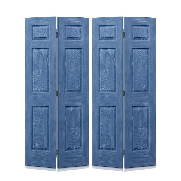 CALHOME 48 in. x 80 in. Vintage Blue Stain 6 Panel MDF Composite Bi-Fold Double Closet Door with Hardware Kit