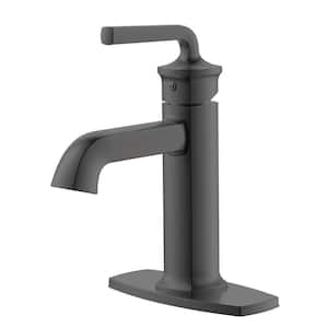 Chesapeake Single Hole 1-Handle Bathroom Faucet with Drain Assembly and Optional Deck Plate in Matte Black