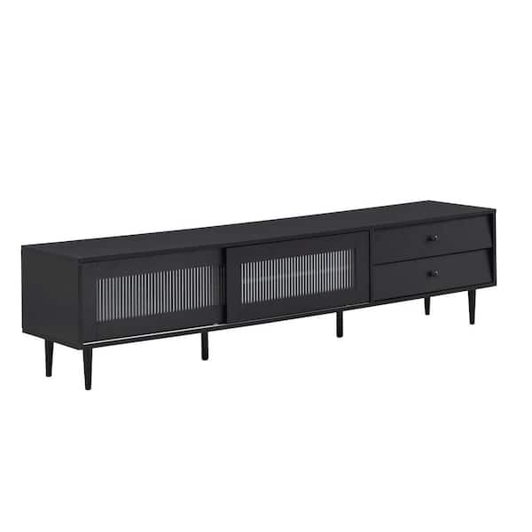 Harper & Bright Designs Chic and Elegant Black TV Stand Fits TVs up to 75 in. with Sliding Fluted Glass Doors and Slanted Drawers