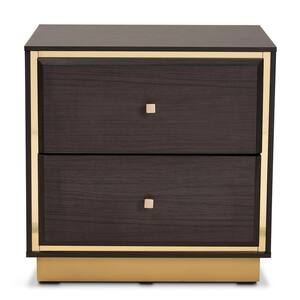 Baxton Studio Cormac 2 Drawer Dark Brown and Gold Nightstand 18.5