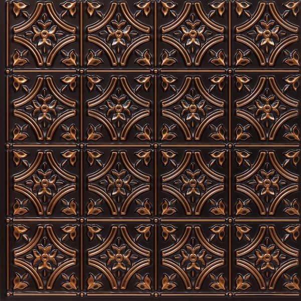 Gothic Reams Antique Copper 2 ft. x 2 ft. Glue Up PVC Faux Tin Ceiling Tile (200 sq. ft./case)
