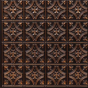 Gothic Reams 2 ft. x 2 ft. Glue Up PVC Ceiling Tile in Antique Copper
