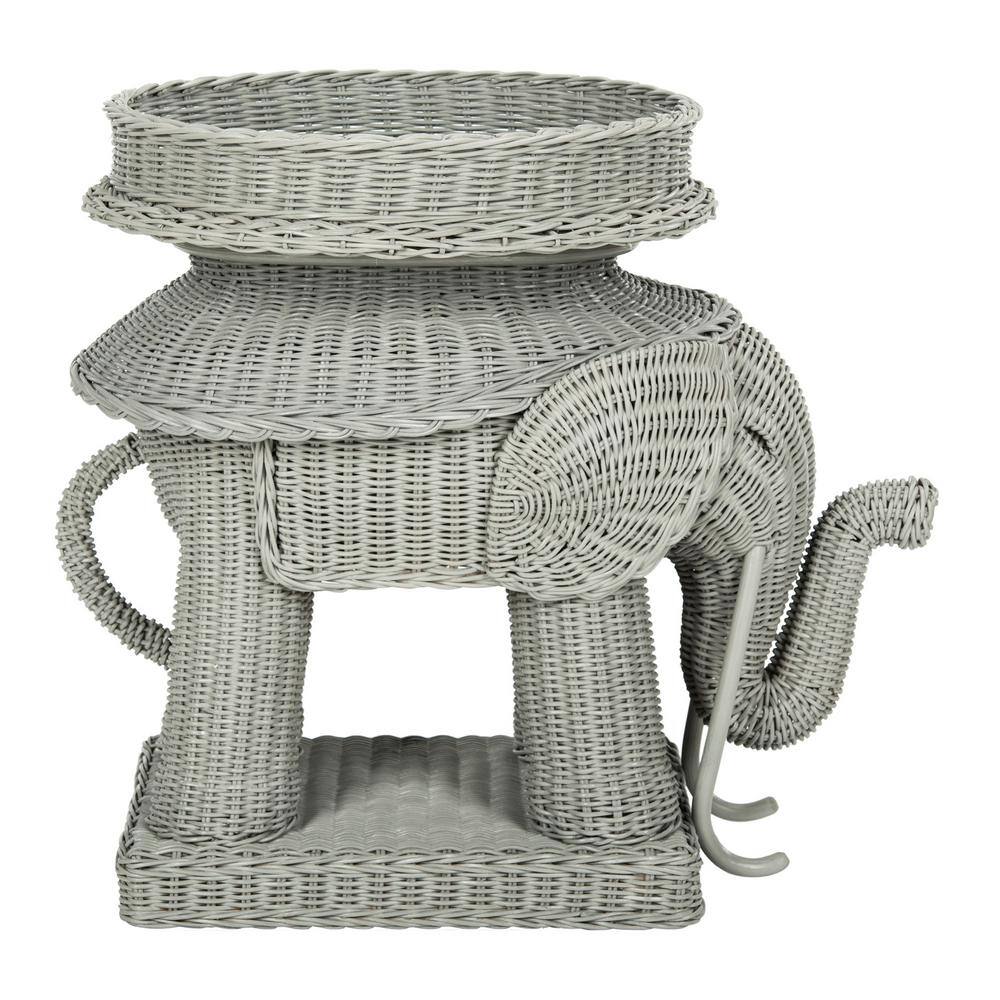Gray Rattan Elephant Round Storage Accent Table