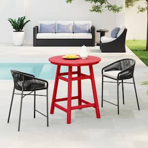 Laguna 35 in. Round HDPE Plastic All Weather Outdoor Patio Counter Height High Top Bistro Table in Red