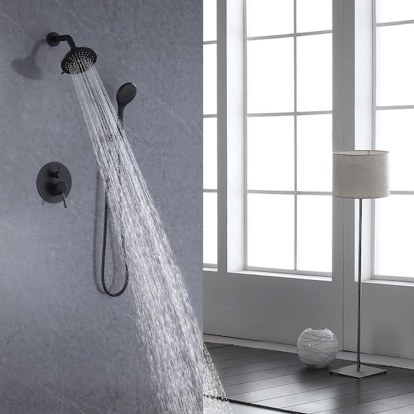 Single Handle 1-Spray Round Shower Faucet 2.5 GPM with Adjustable Heads in Black, Wall Bar Shower Kit (Valve Included)