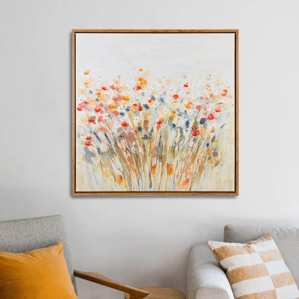 Wildflowers Abstract Floral Canvas Wall Art with Natural Wood Frame