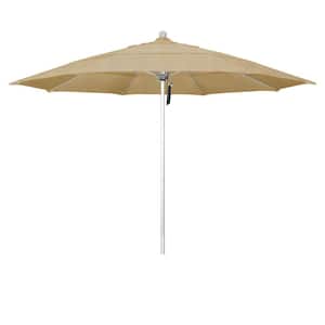 11 ft. Silver Aluminum Commercial Market Patio Umbrella with Fiberglass Ribs and Pulley Lift in Linen Sesame Sunbrella