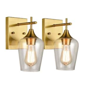 4.7 in. 1-Light Brass Vanity Light with Clear Glass Shade