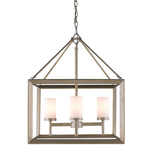 Golden Lighting Smyth 4-Light White Gold Chandelier with Opal Glass Shades