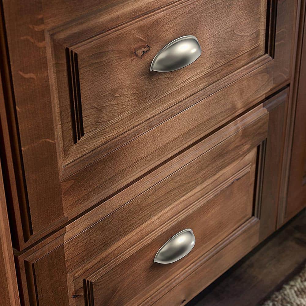 Brushed Nickel Modern Farmhouse Cup Pulls with Mounting Hardware