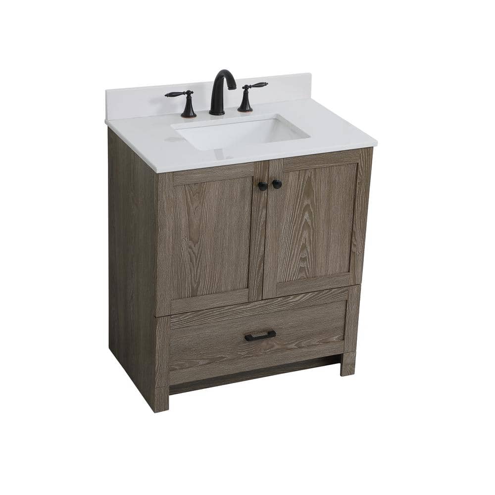 Weathered Oak 30" Single Bathroom Vanity with Porcelain Sink