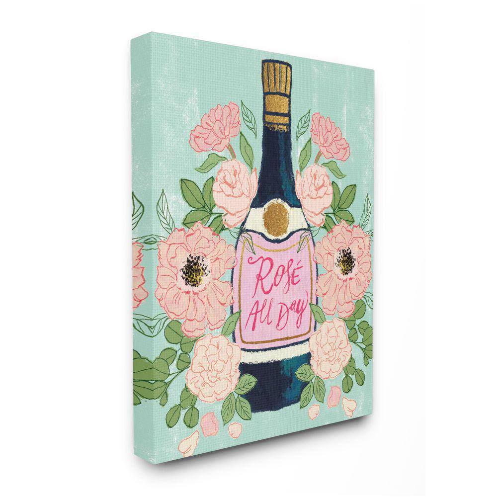 Rose All Day Phrase Floral Wine Bottle Pink Green by Joy Ting Unframed Drink Canvas Wall Art Print 30 in. x 40 in. price history on PriceWatchPro
