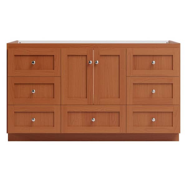 Simplicity by Strasser Shaker 60 in. W x 21 in. D x 34.5 in. H Bath Vanity Cabinet without Top in Medium Alder