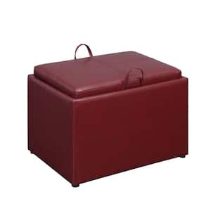 Designs4Comfort Burgundy Faux Leather Storage Ottoman with Reversible Tray
