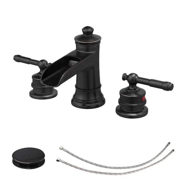 Waterfall 8 in. Widespread Double Handle Stainless Steel Bathroom Faucet in Oil Rubbed Bronze