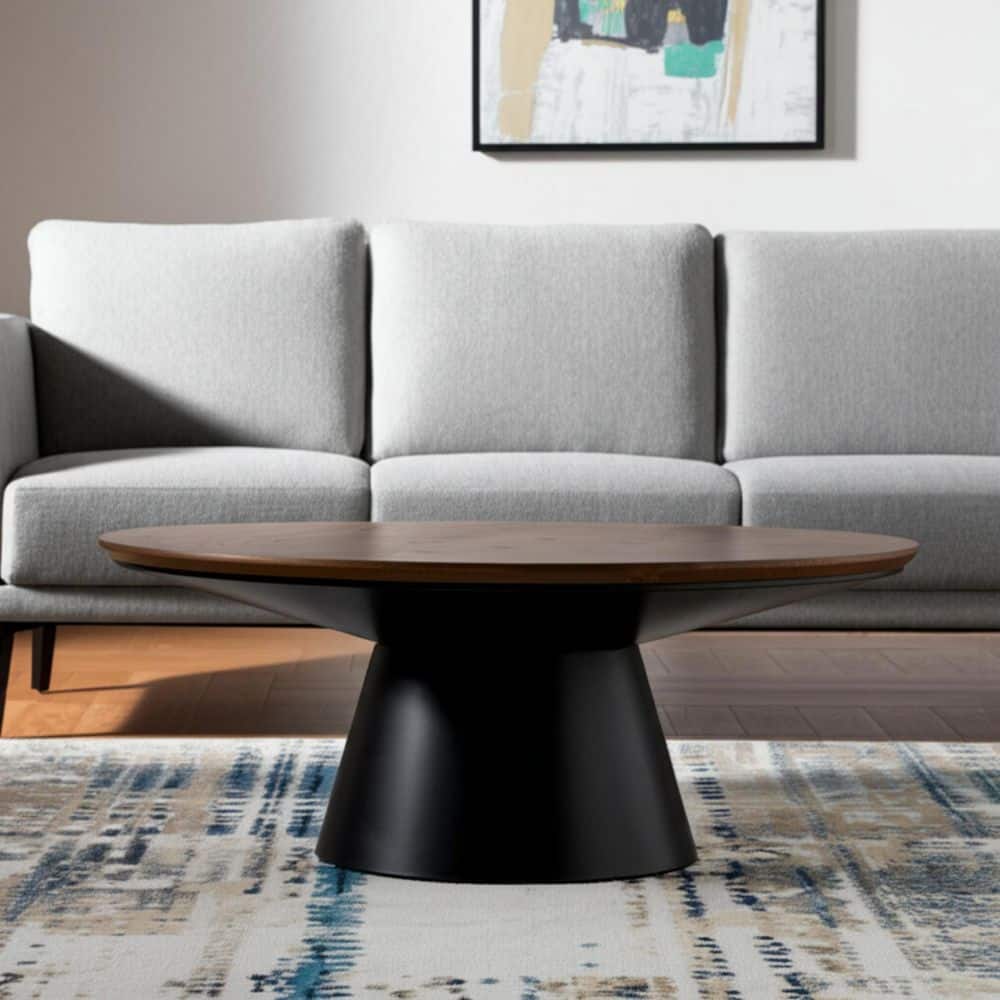 40.00 in. Black, Natural Round Solid Wood Coffee Table