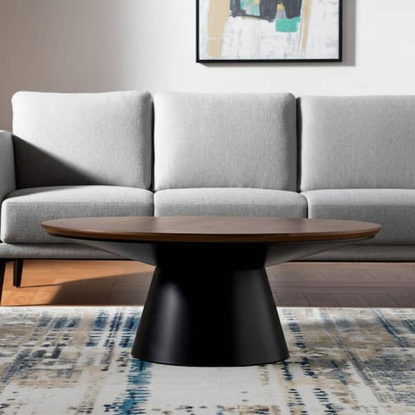 40.00 in. Black, Natural Round Solid Wood Coffee Table