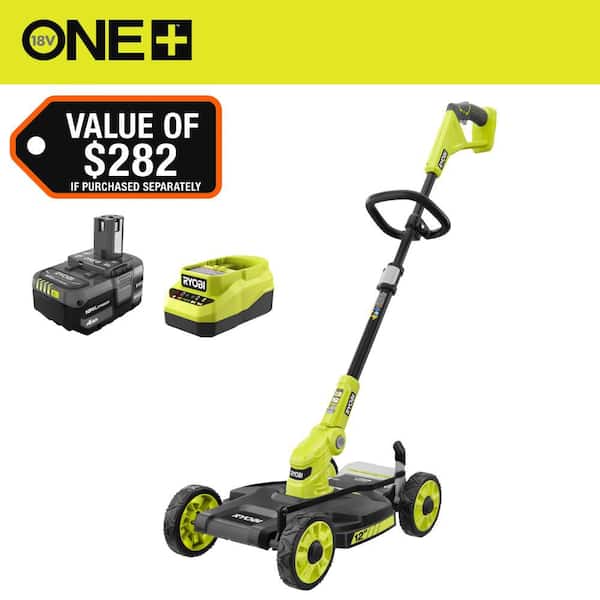 ONE+ 18V 12 in. Cordless Battery 3-in-1 Mower, String Trimmer, and Edger with 4.0 Ah Battery & Charger