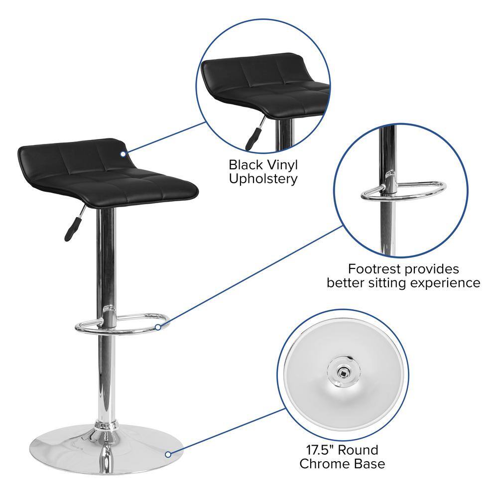 Contemporary Black Vinyl Swivel Adjustable Barstool with Chrome Base