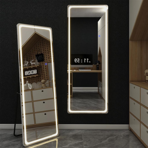 Lirago 16 in. W x 63 in. H Modern Rectangle Aluminium Alloy Frameless White Full Length Mirror With Rounded Corner