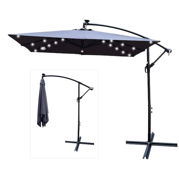 MEOOEM 8.2 ft. Solar LED Cantilever Market Patio Umbrella, Solar Powered Sun Shade with Easy Tilt Adjustment, in Anthracite