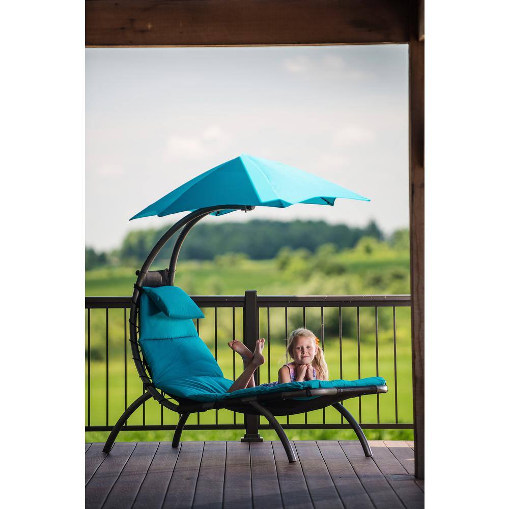 Turquoise Steel Chaise Lounger with Umbrella