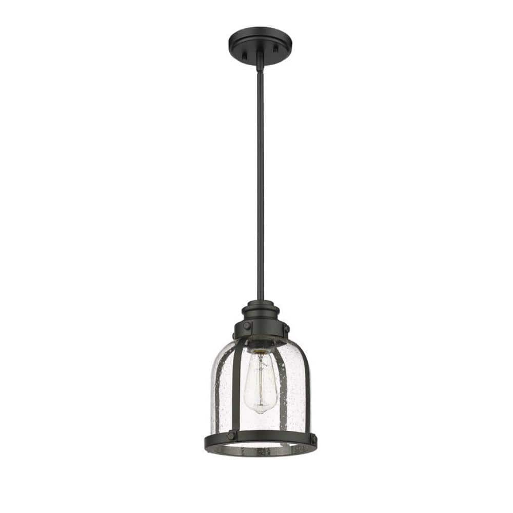 Matte Black Glass Mini Pendant Light with Seedy Shade