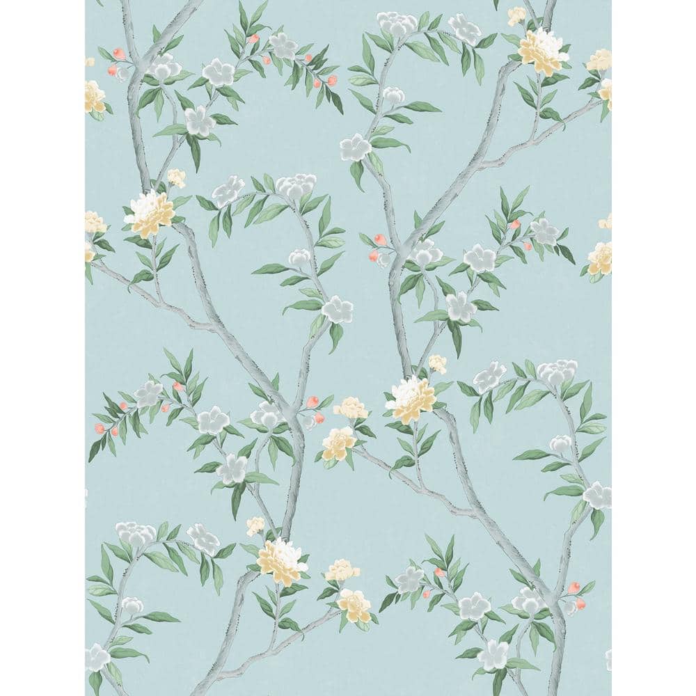 Spring Blossom Collection Chinoiserie Floral Vine Blue Matte Finish Non-Pas