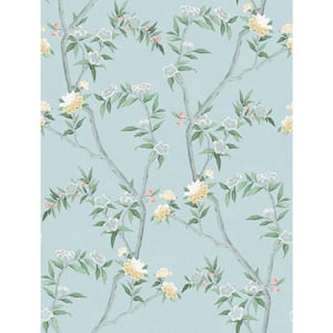 Spring Blossom Collection Chinoiserie Floral Vine Blue Matte Finish Non-Pasted Non-Woven Paper Wallpaper Sample