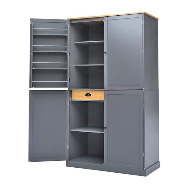 Harper Bright Designs Freestanding Gray Kitchen Pantry Organizer Cabinet 2 Adjustable Shelves 2 Drawers 8 Door Inner Shelves DT176AAE The Home Depot