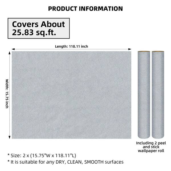 2-Rolls Silver Peel and Stick Vinyl Wallpaper Roll, Adhesive Removable Paper for Walll, Waterproof (Covers 25.8 Sq. Ft.)