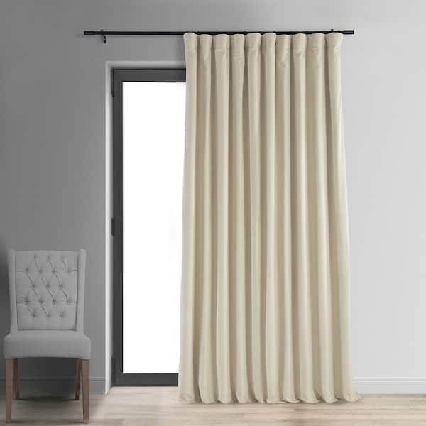 Exclusive Fabrics & Furnishings Signature Neutral Ground Beige Extra Wide Rod Pocket Velvet Blackout Curtain 100 in. W x 96 in. L (1 Panel)