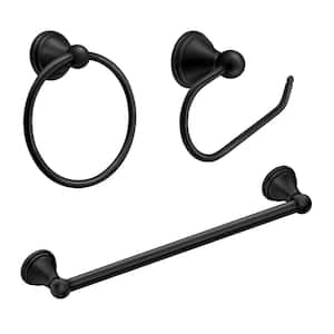 Preston 3-Piece Wall Mounted Bathroom Accessory Set with Paper Holder, Towel Ring, and 18 in Towel Bar in Matte Black