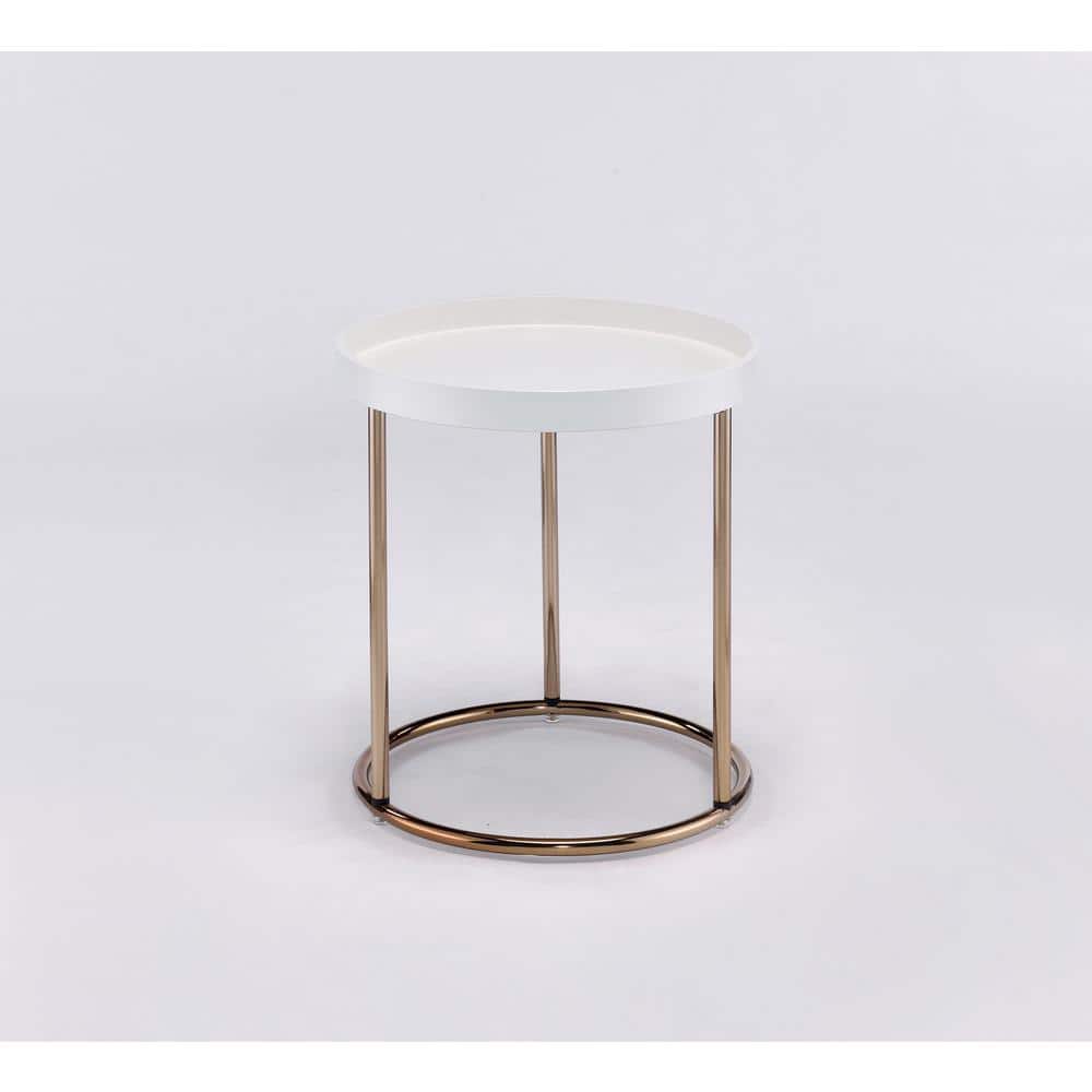 Edie 22" Round White Metal and Wood Accent Table