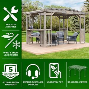 Madison 10 ft. x 14 ft. Timber Gray Cedar Wood Backyard Patio Pergola including UV Sun Shade, Counter and Serving Bar