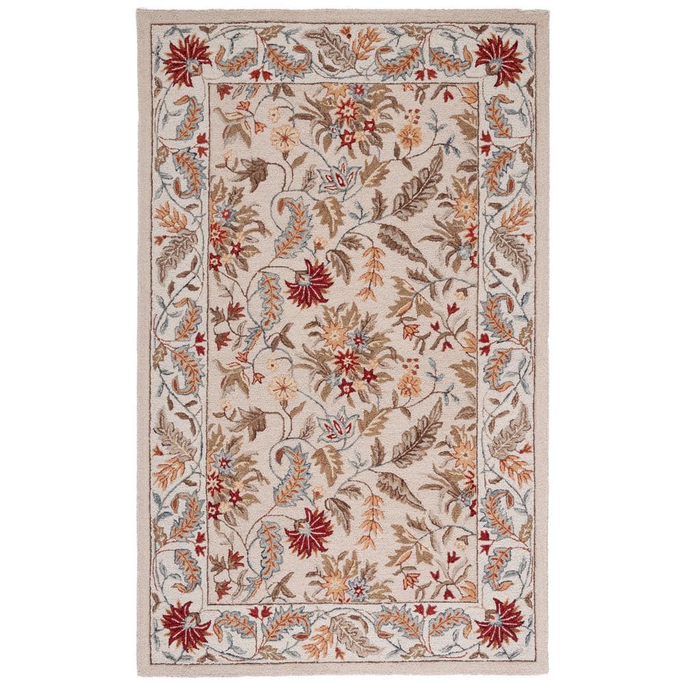 Ivory Floral Hand-Hooked Wool Circular Area Rug
