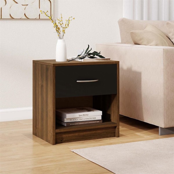 Brown 1-Drawer 15 in. Modern Nightstand Bedside Table with Drawer Open Storage Shelf for Small Spaces