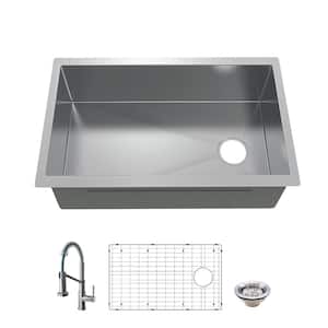 Professional 32 in. Undermount Single Bowl 16 Gauge Stainless Steel Kitchen Sink with Spring Neck Faucet