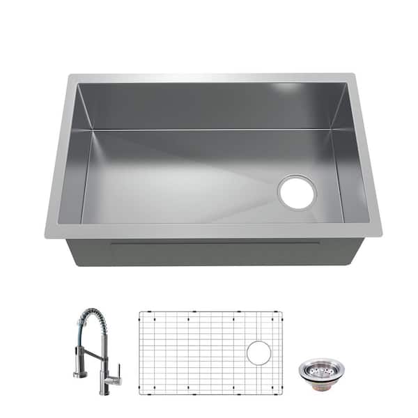 Glacier Bay AllinOne Zero Radius Undermount 16G Stainless Steel 32 in. Single Bowl Kitchen