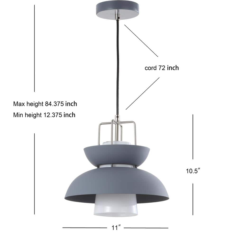 Paul 11" Adjustable Farmhouse Metal LED Pendant in Gray
