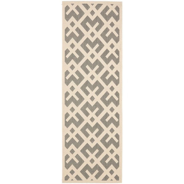 Courtyard Gray/Bone 2 ft. x 14 ft. Geometric Indoor/Outdoor Patio  Runner Rug