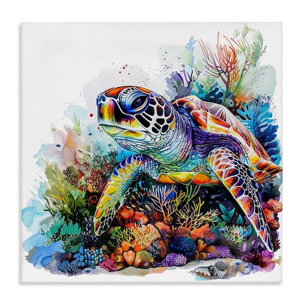 Aquatic Sea Turtle by LSR Design Studio Unframed Animal Graphic Art Print 36 in. x 36 in.