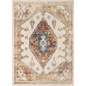 Tikal Aliz Rust Vintage Medallion Aztec 7 ft. 10 in. x 9 ft. 10 in. Distressed Area Rug